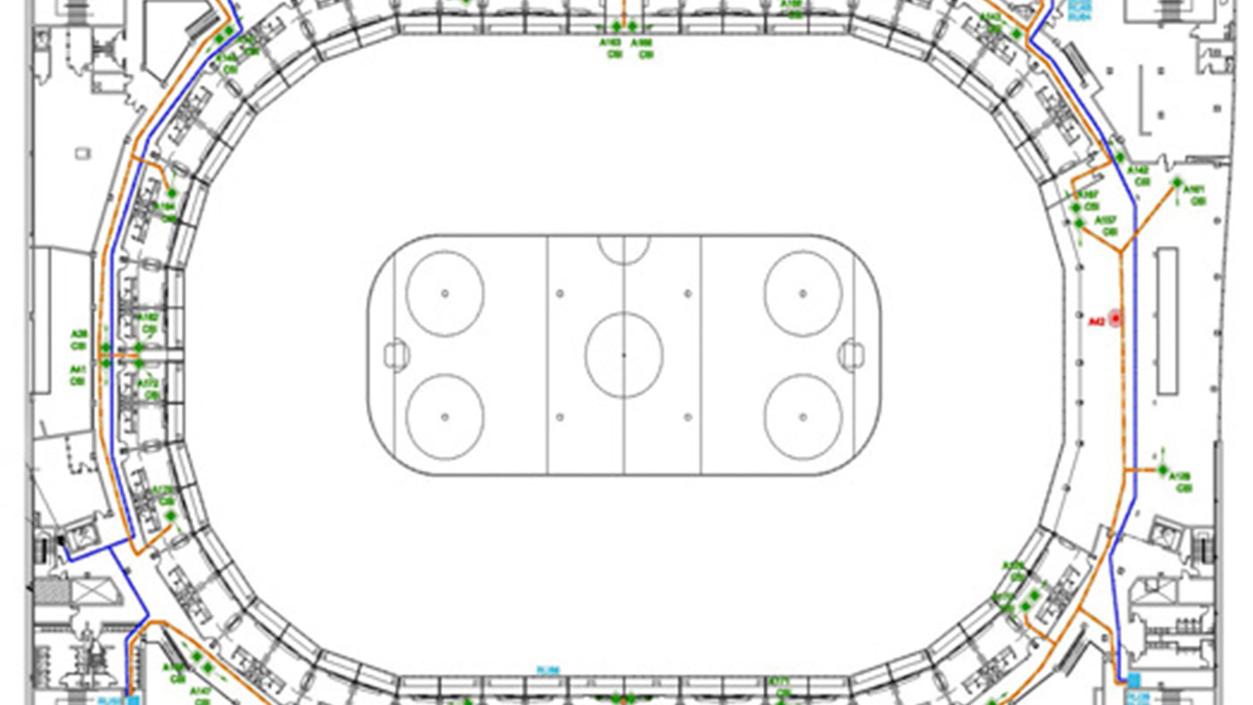 The DAS consists of multiple antenna and DAS equipment locations throughout the arena that feed back to the 10th floor head-end data center via fiber optic cables.