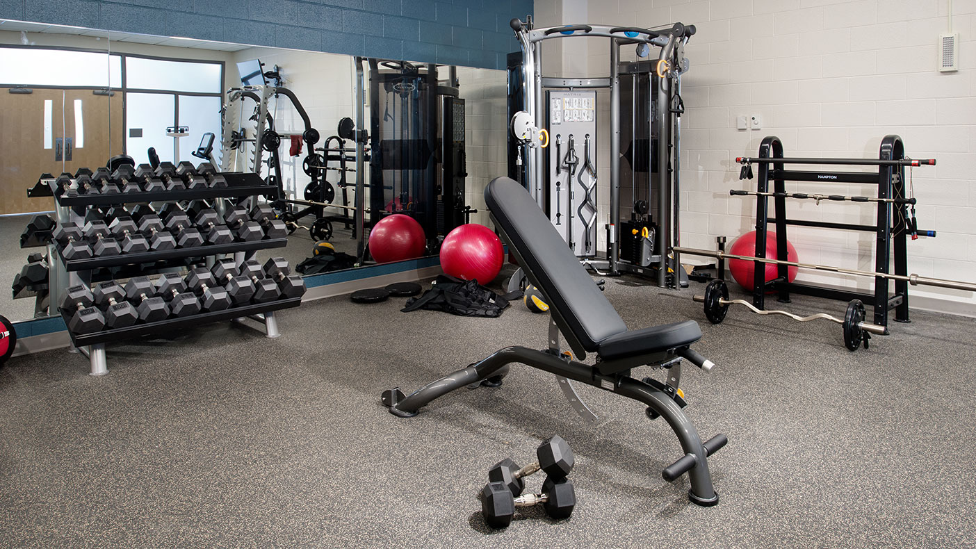 The facility includes a fitness room to keep fire fighters in good physical condition. 