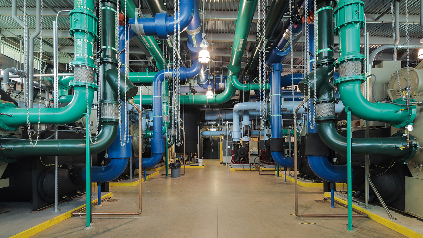 The chiller generator plant serves the entire hospital with six 1,500-ton energy efficient chillers with variable primary pumping system utilizing pressure independent valves on all 85 AHUs.