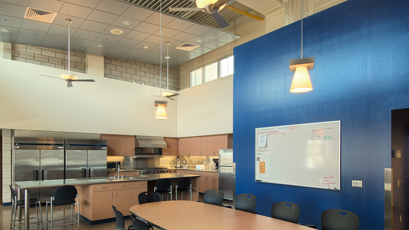 Color, texture, and other architectural finishes and details warm the interior workspaces while systems furniture offers flexibility for the future.