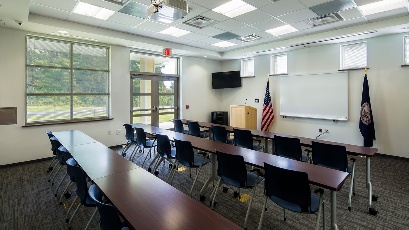 The community room serves as a multi-function space that allows for meetings and trainings. 