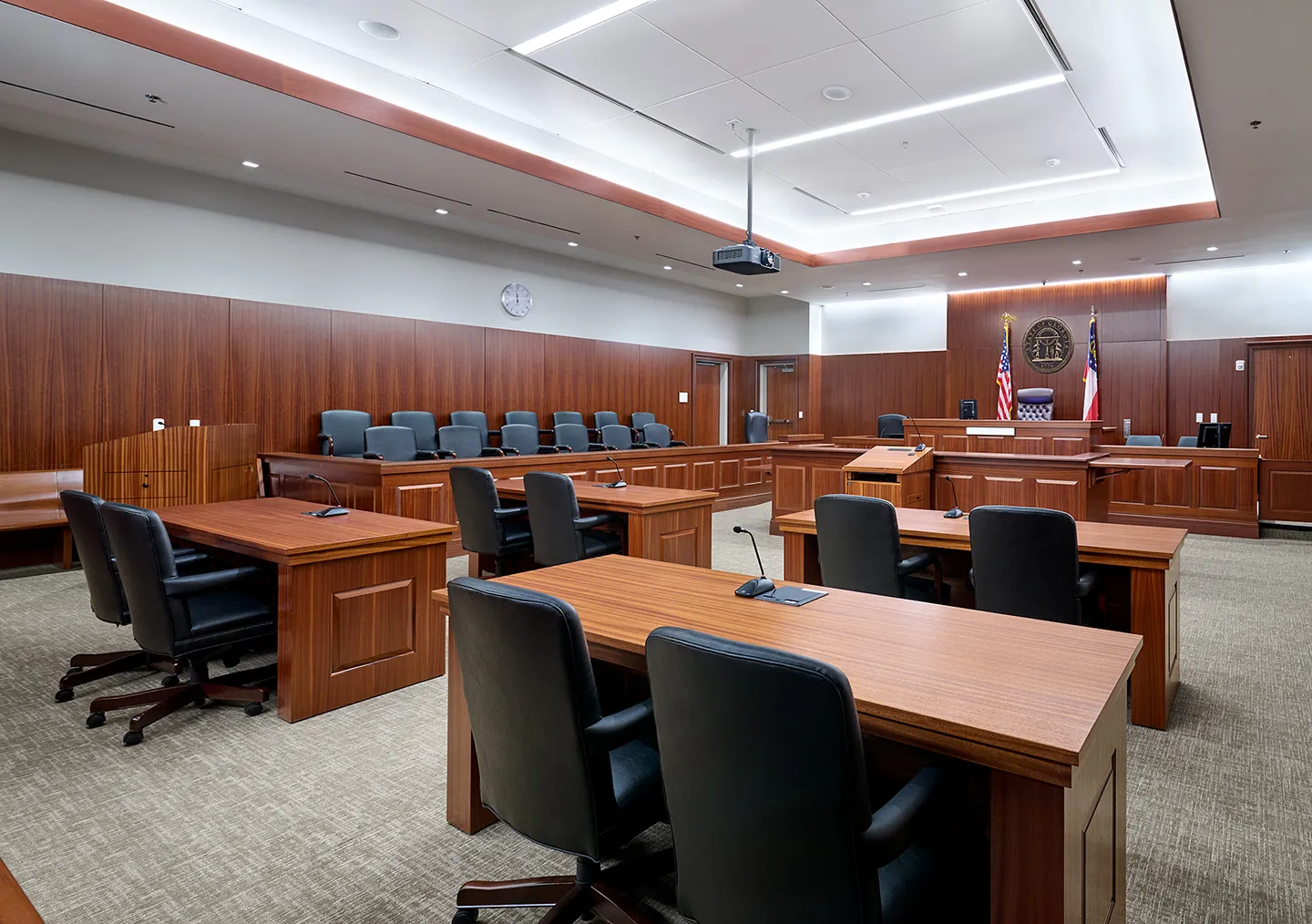 The four-story courthouse includes 12 courtrooms and associated judicial chambers for the State and Superior Courts of Chatham County.