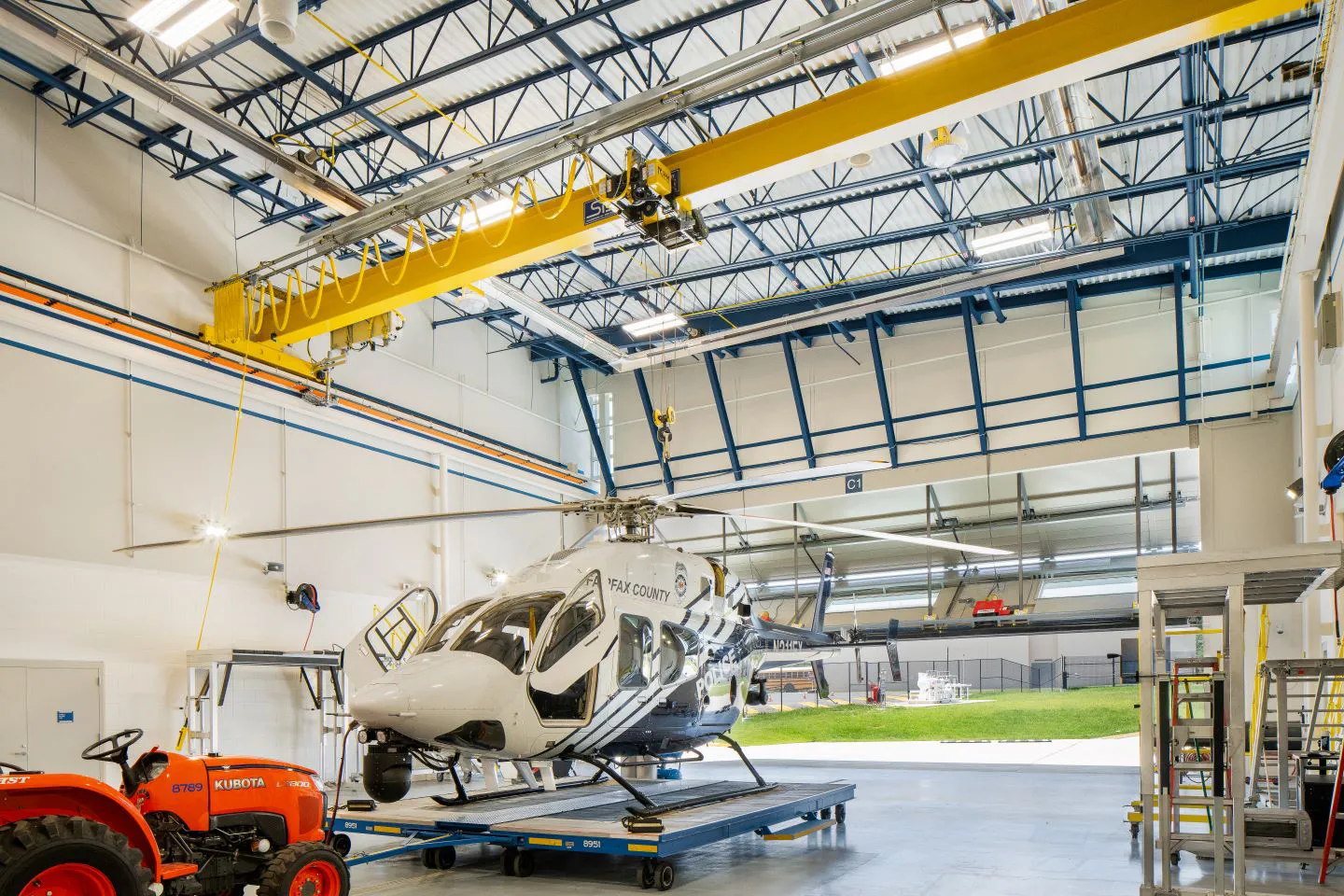 Each helicopter bay stores one twin-engine helicopter, including all maintenance gear.