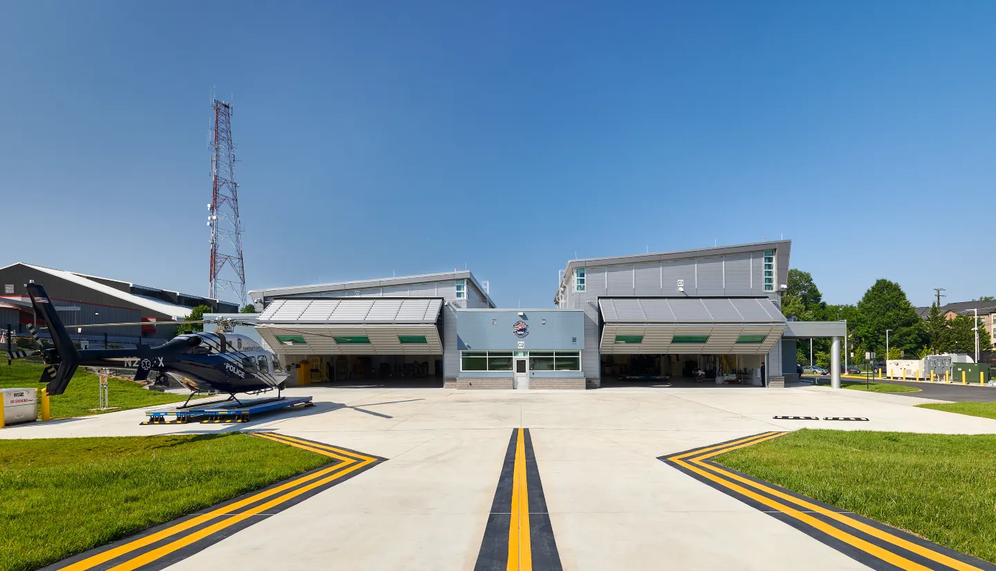 Two helicopter bays are incorporated into the facility.