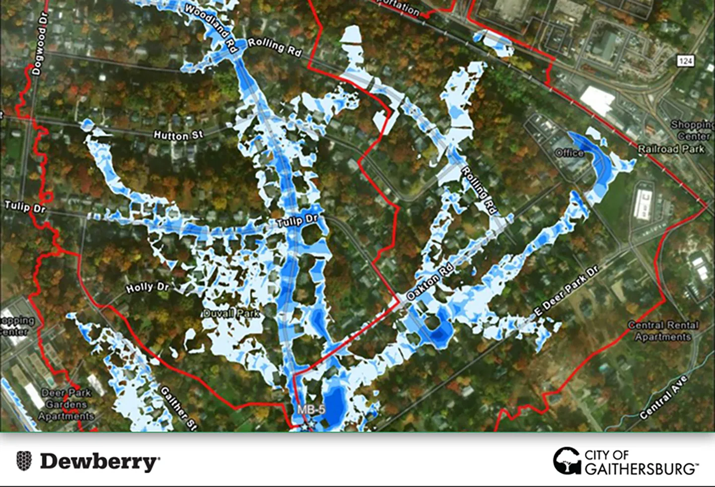 Future condition model results for a 25-year, 24-hour storm event in Gaithersburg, Maryland.