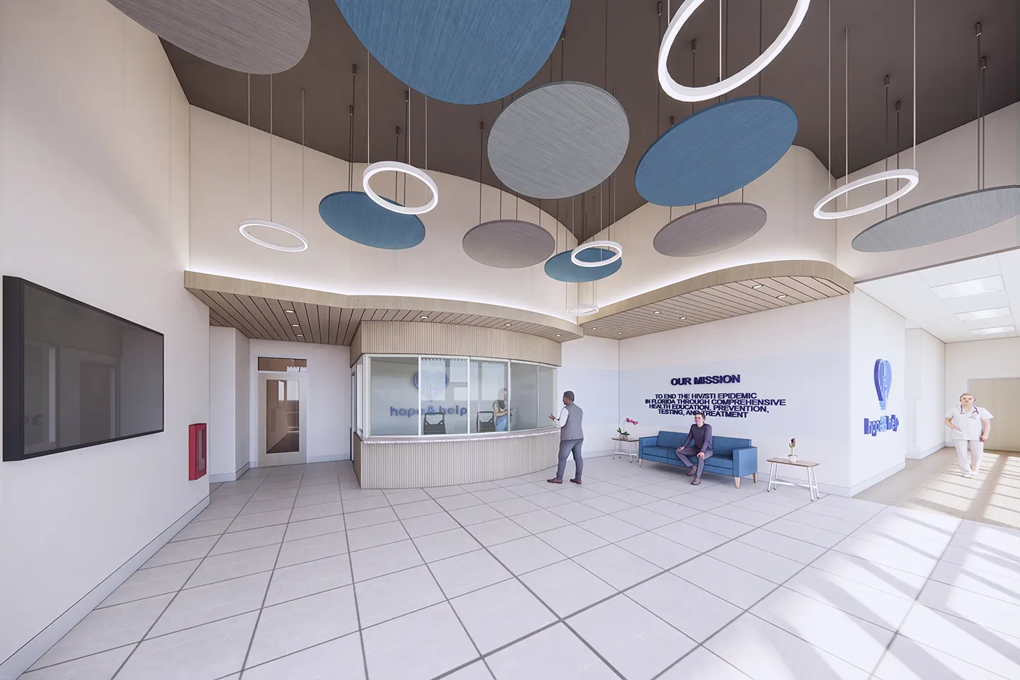 Our modern design features Hope and Help’s calming color scheme.
