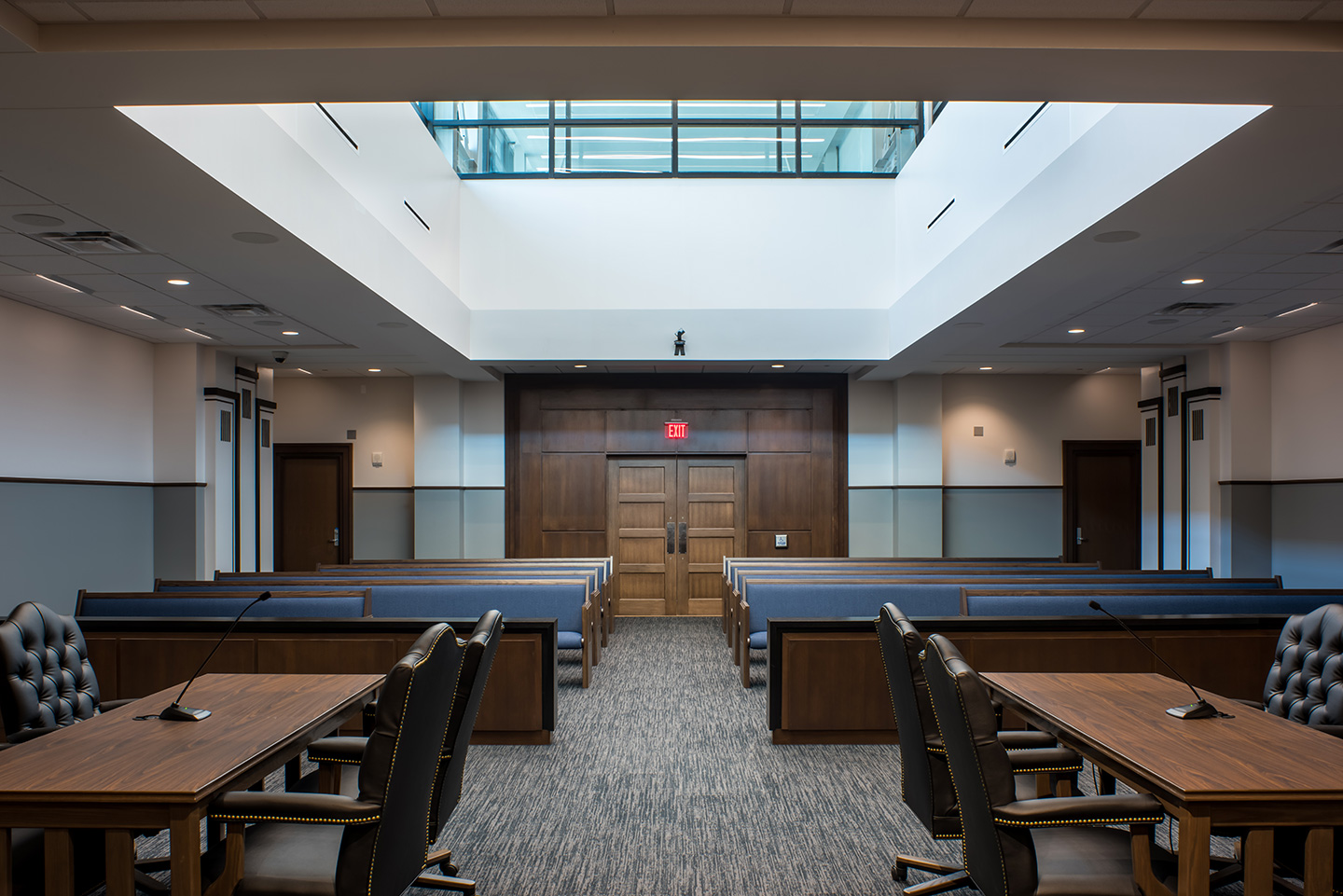 A dedicated courtroom with adjacent jury room, office space, and court records. The court is adjacent to the jail for appropriate inmate transfer and security.