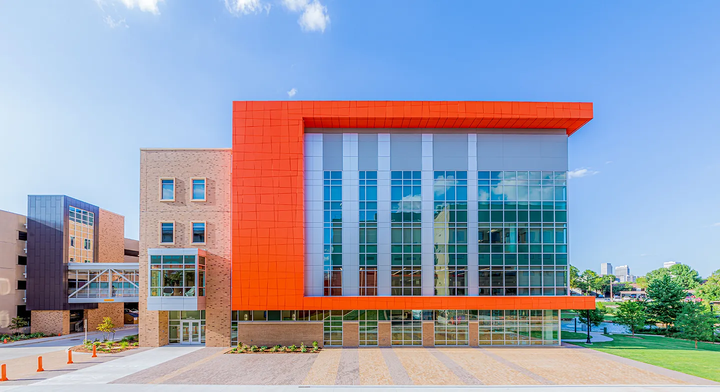 Both interior and exterior design elements connect the building to its natural site, reinforcing the mission of osteopathic medical education by promoting wellness, sustainability, and responsible resource utilization.