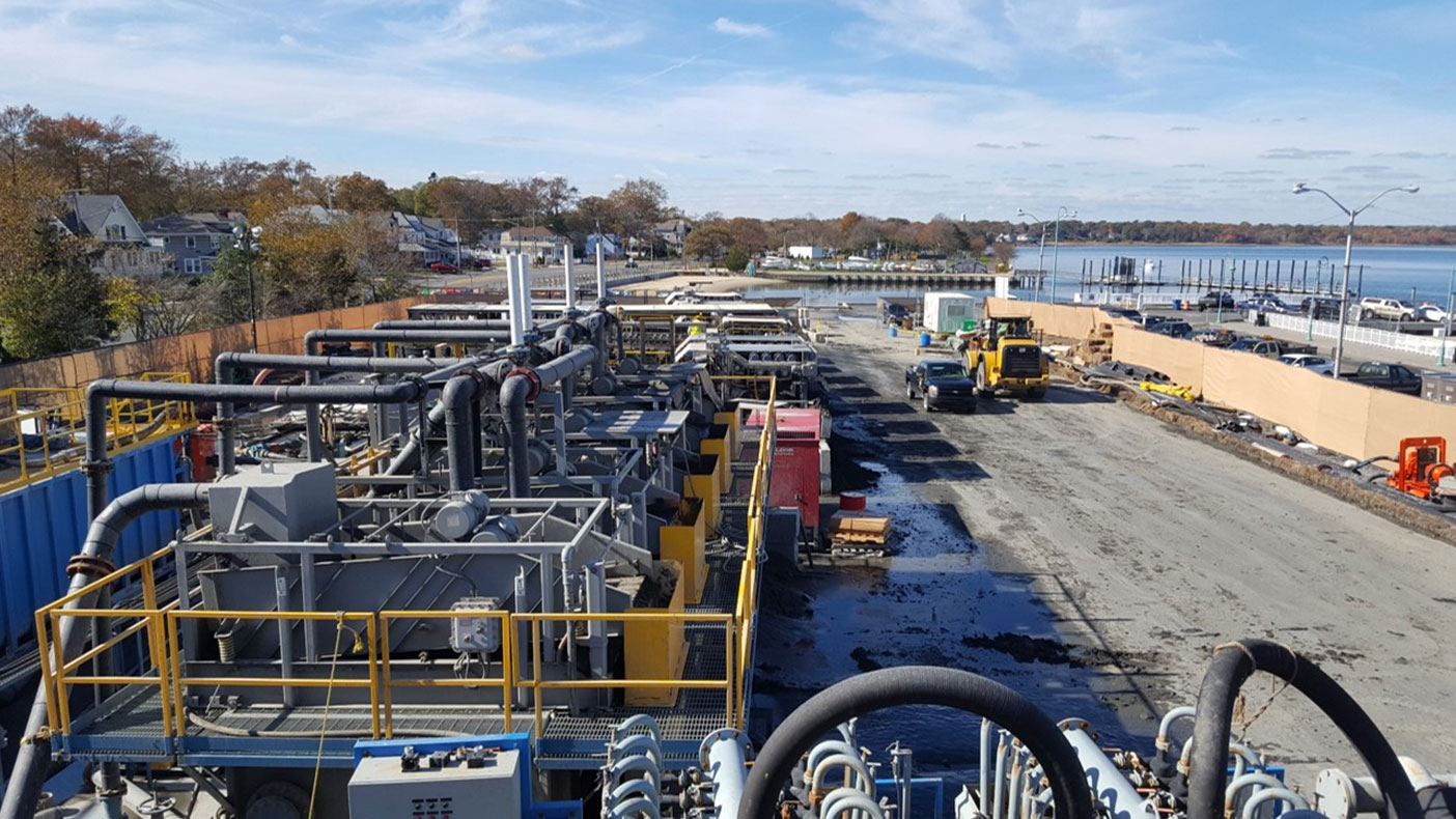 The Belmar Marina parking lot was used for dewatering and transporting the dredge material to the Monmouth County Reclamation Center.