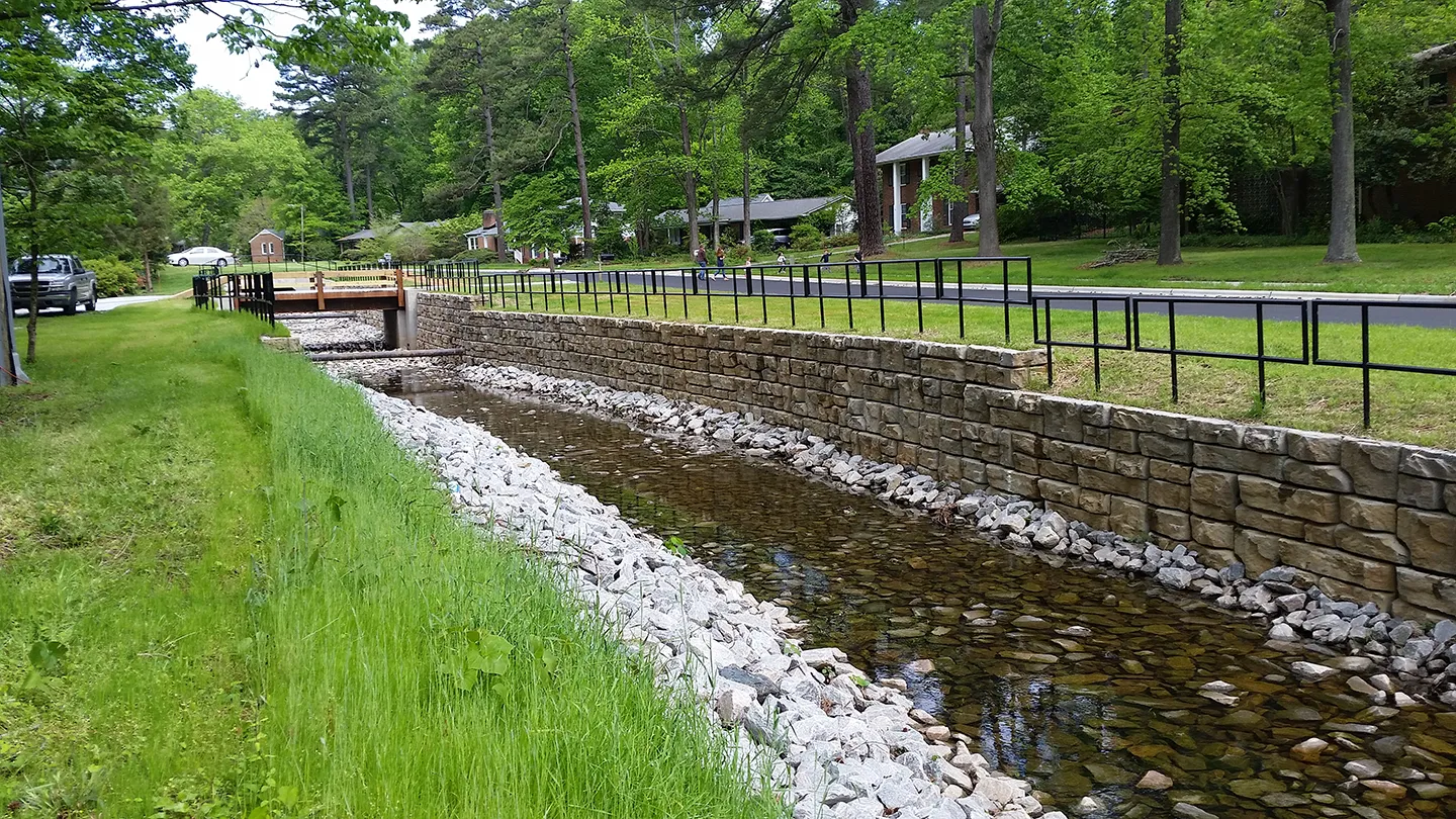 Our drainage system improvements and new retaining walls protect the residents within the Simmons Branch watershed.